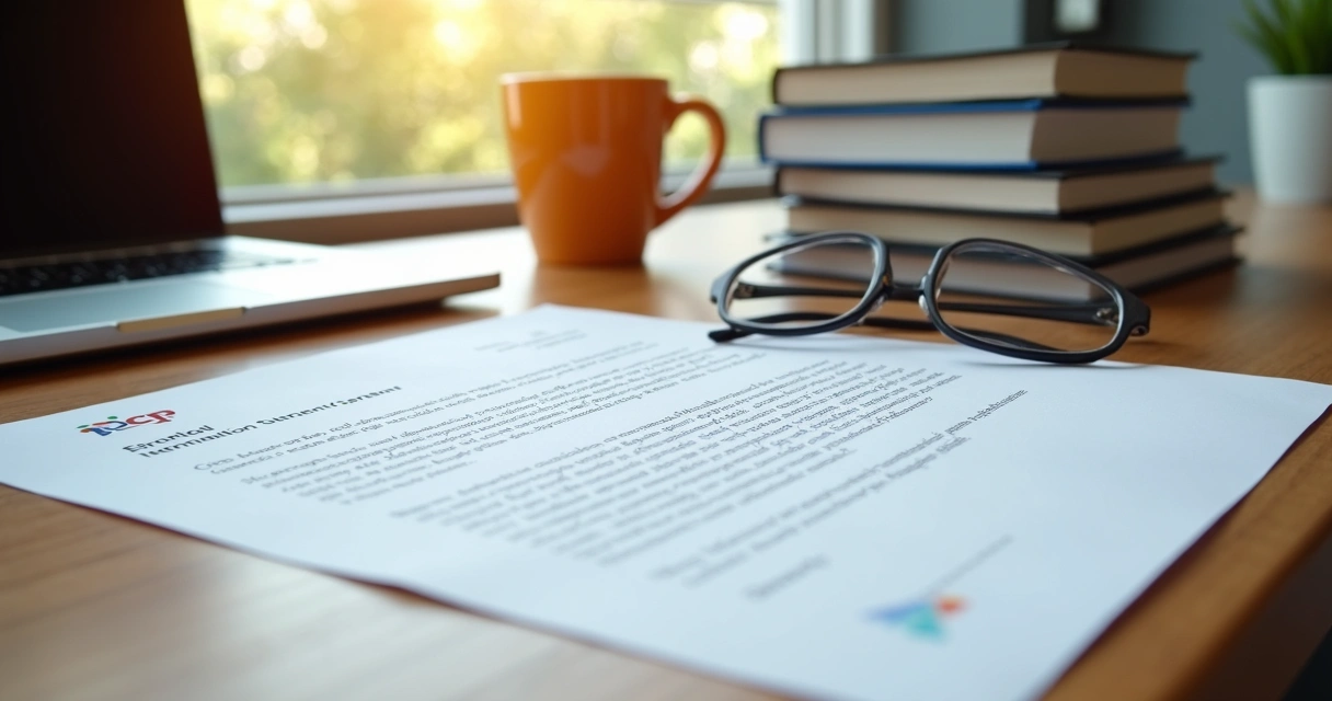 Carta de oferta de estágio impressa ao lado de computador e caneca de café