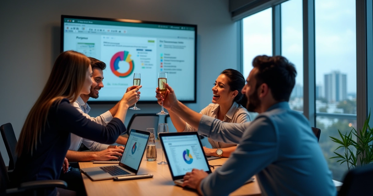 Cena de equipe B2B celebrando resultado com o RD Station 