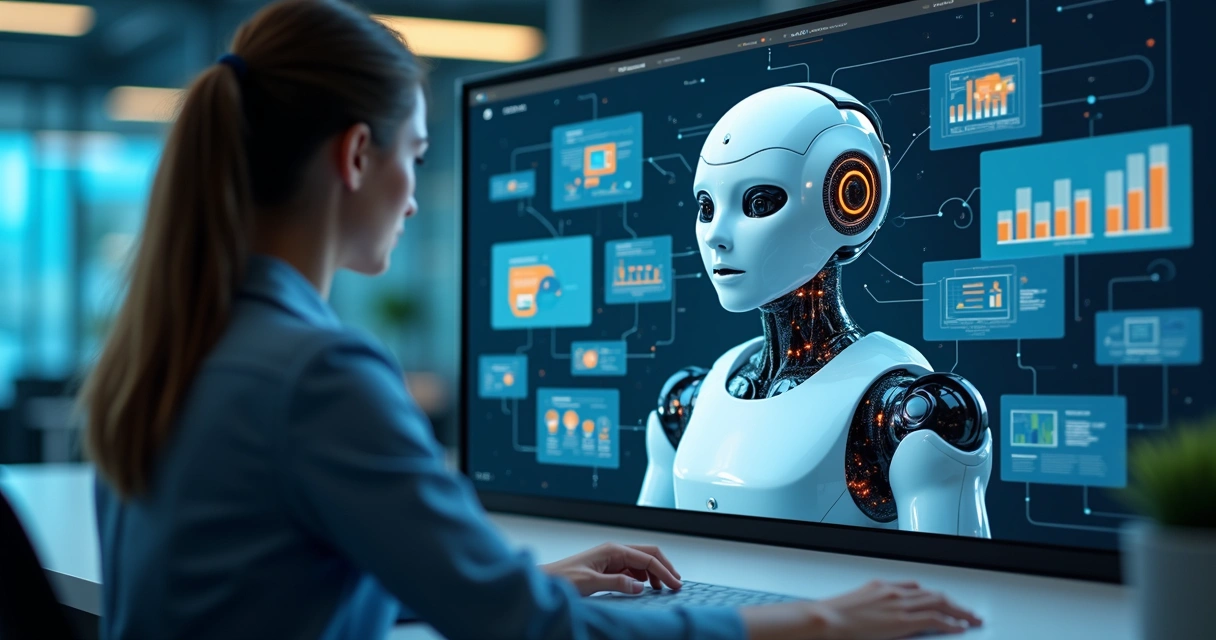 Chatbot atendendo cliente em interface digital moderna 