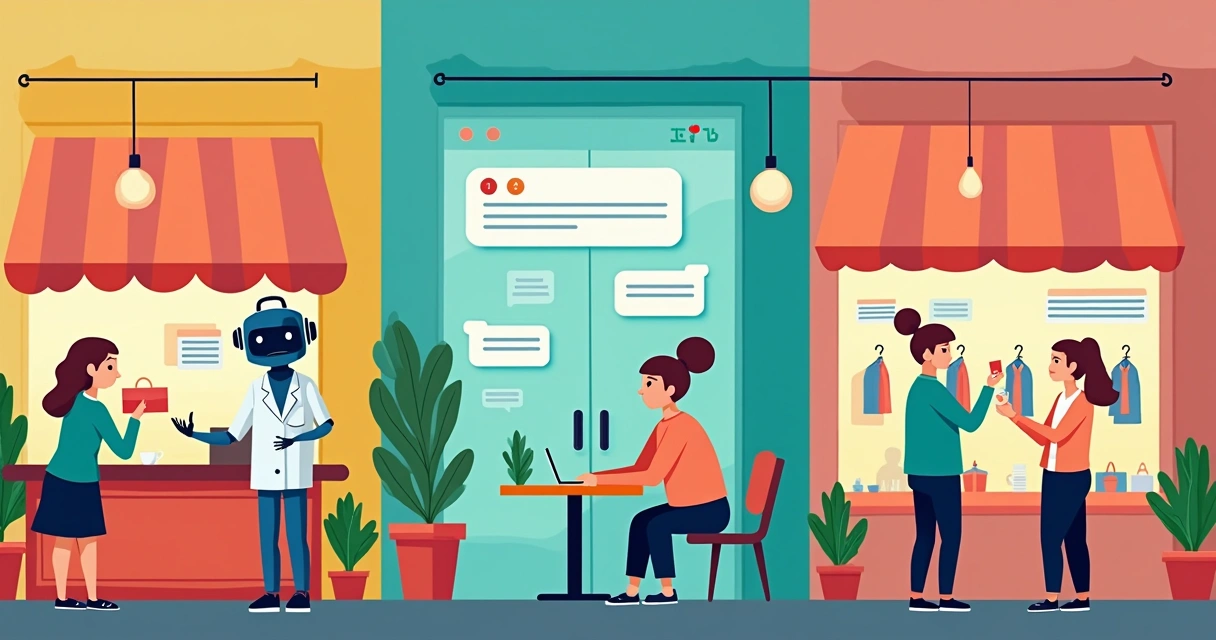 Chatbot interagindo com usuários em restaurante, clínica e loja de roupas, todos pelo WhatsApp 