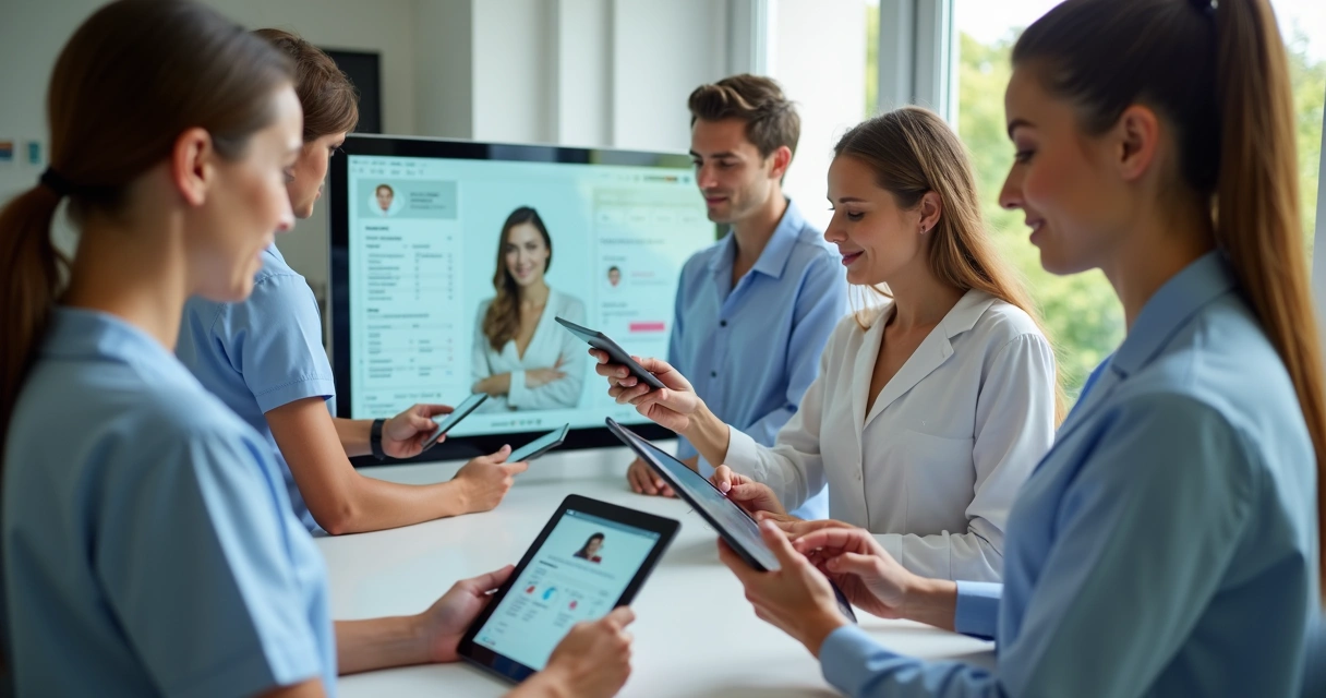 Representação visual de equipe atendendo com integração CRM em clínica 