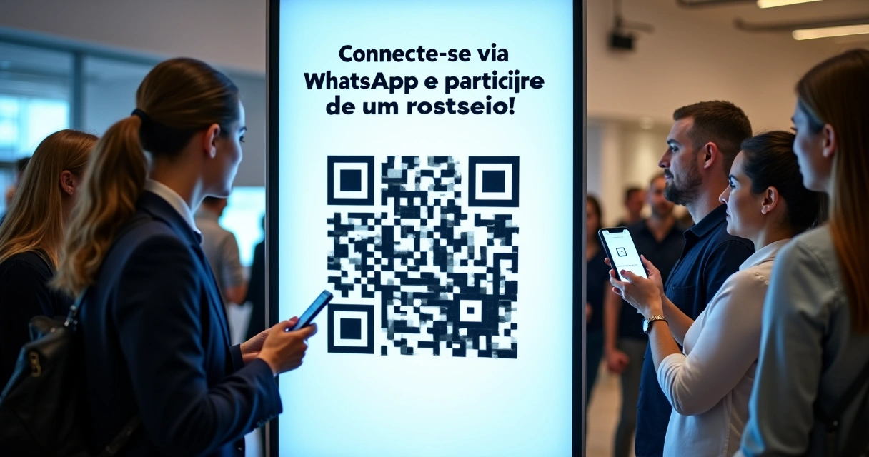Banner de evento com QR code direcionando para WhatsApp