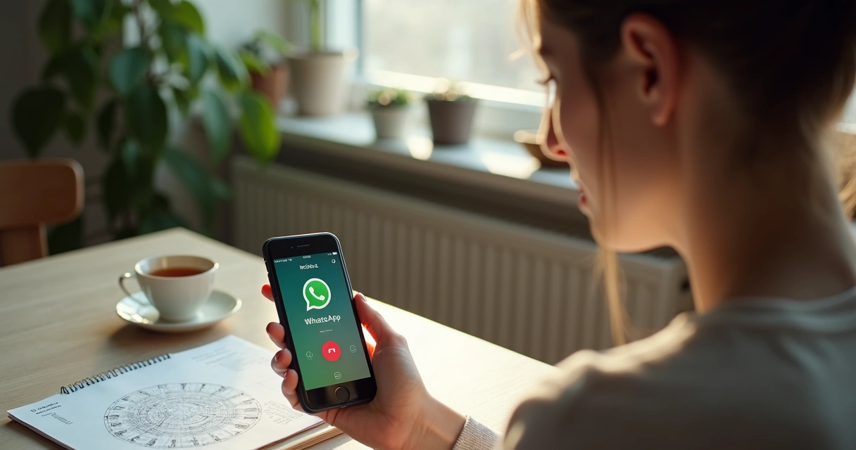 Pessoa ouvindo uma análise de astrologia kármica pelo Whatsapp 