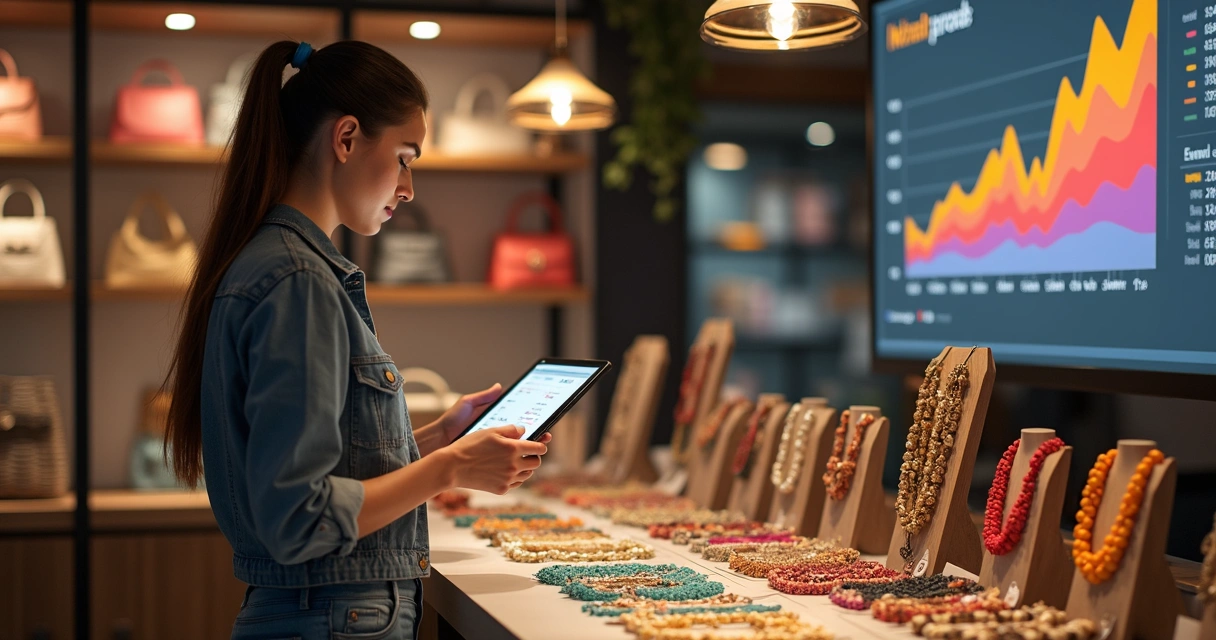 Loja de acessórios analisando vendas e despesas