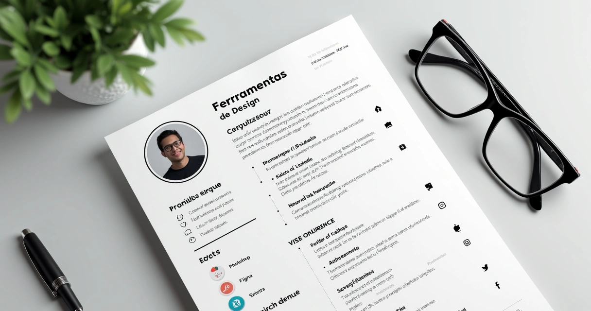 Exemplo de currículo com seção de ferramentas de design