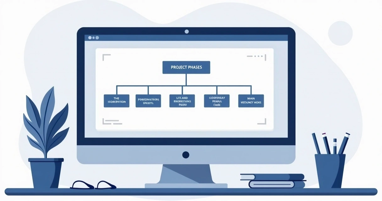 Exemplo de EAP estruturada no MS Project na tela do computador