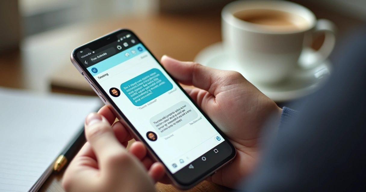 Mão segurando celular mostrando conversa empática