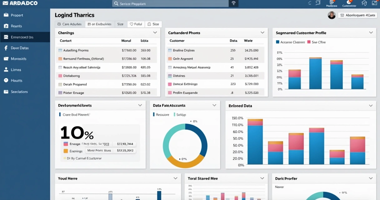 Exemplo de tela de CRM com múltiplos dados enriquecidos e gráficos de perfil 