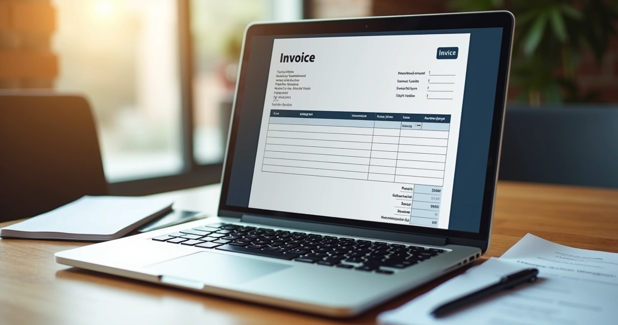 Modelo editável de fatura internacional em tela de notebook 