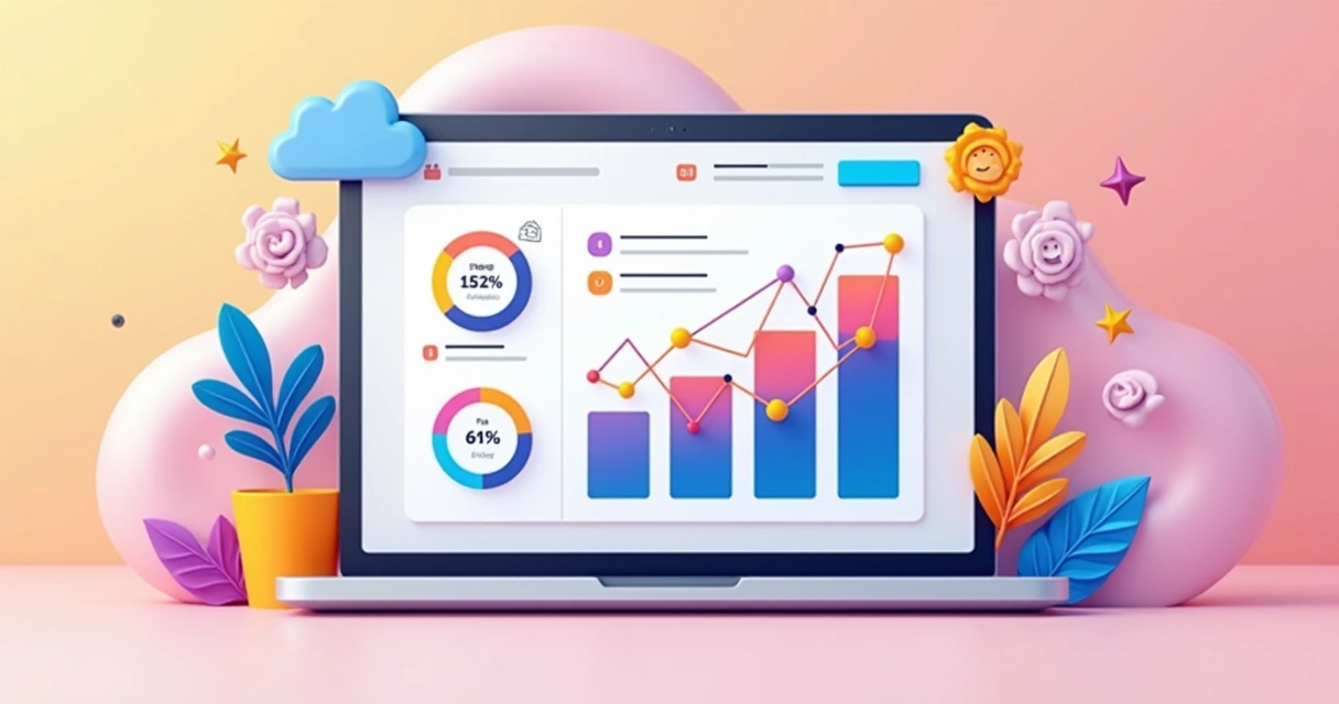 Página com barras de progresso e widgets interativos em tons claros 