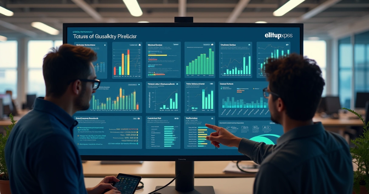 Dashboard colorido de health score de clientes em tela de computador 