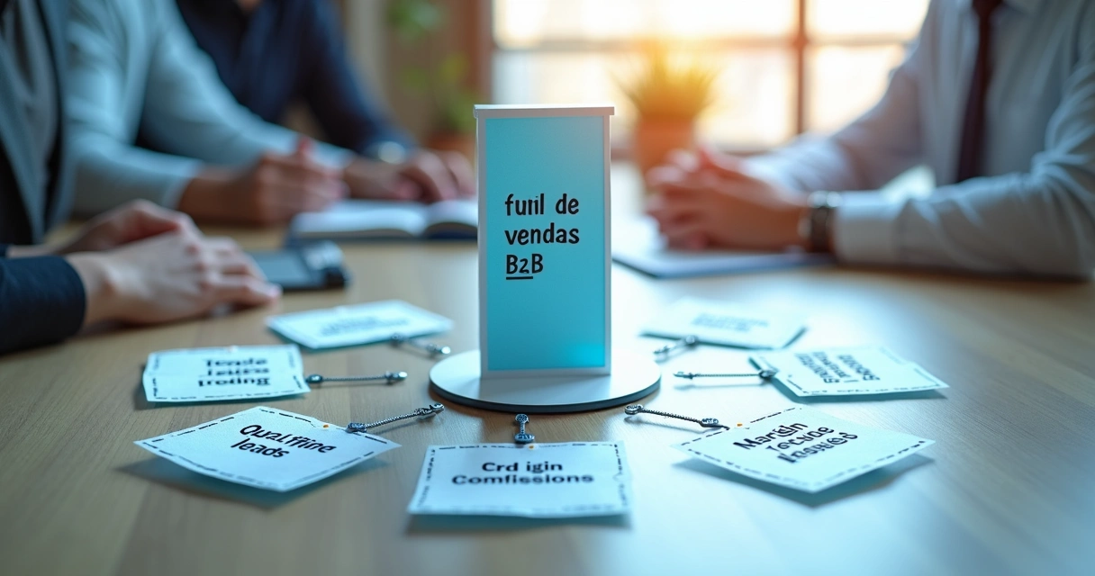 Diagrama de um hub de vendas B2B mostrando tema central e tópicos satélites 