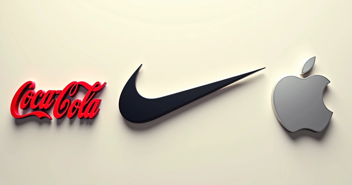 Representações estilizadas dos logos da Coca-Cola, Nike e Apple lado a lado