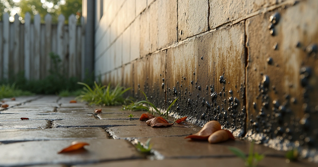 Infiltração em muro externo de jardim residencial 