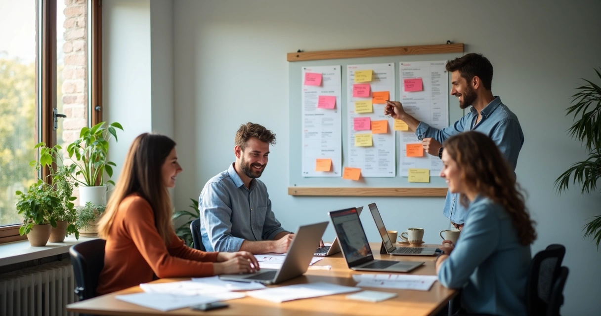 Quadro Kanban em pequena empresa com poucos funcionários 