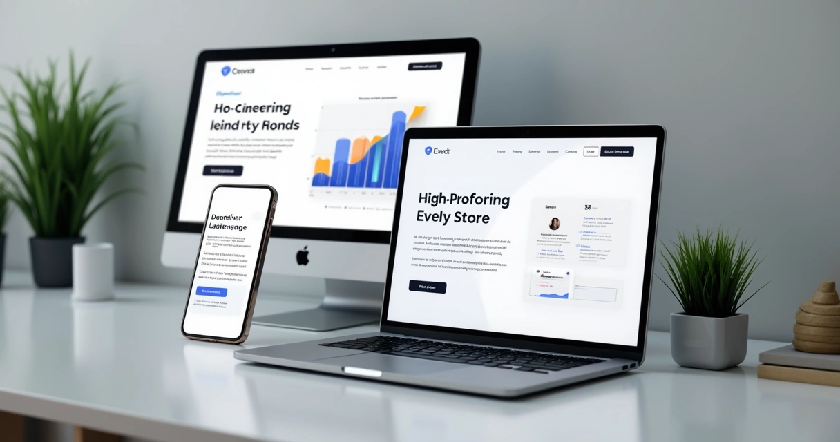 Página de landing page otimizada visualizada em um smartphone ao lado de um desktop 