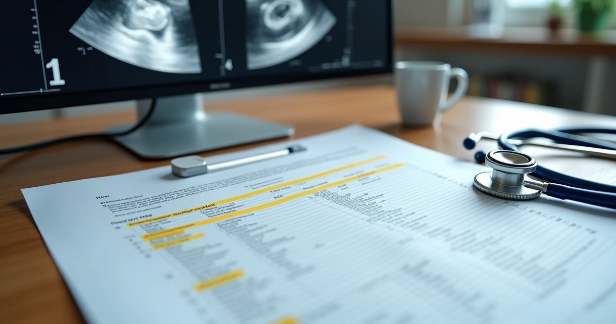 Página de laudo médico com termos técnicos destacados