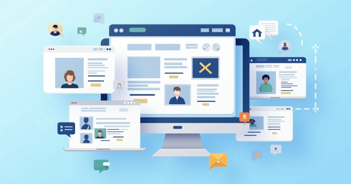 Exemplo de layout de portfólio digital com páginas separadas por sessões 