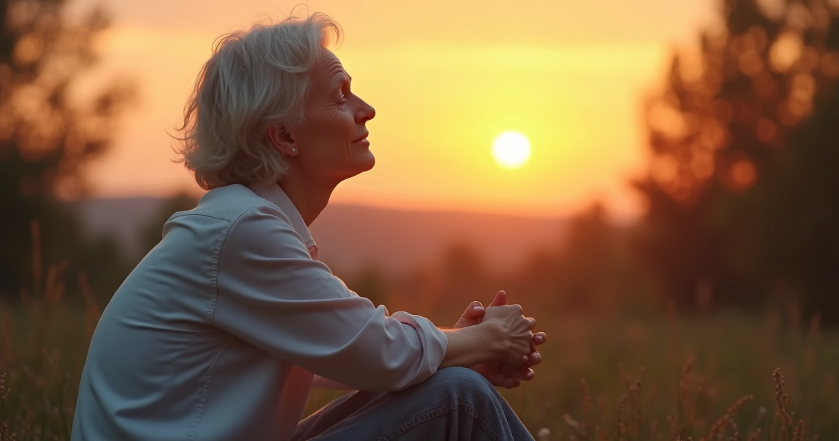 Pessoa olhando para o horizonte com expressão tranquila. 