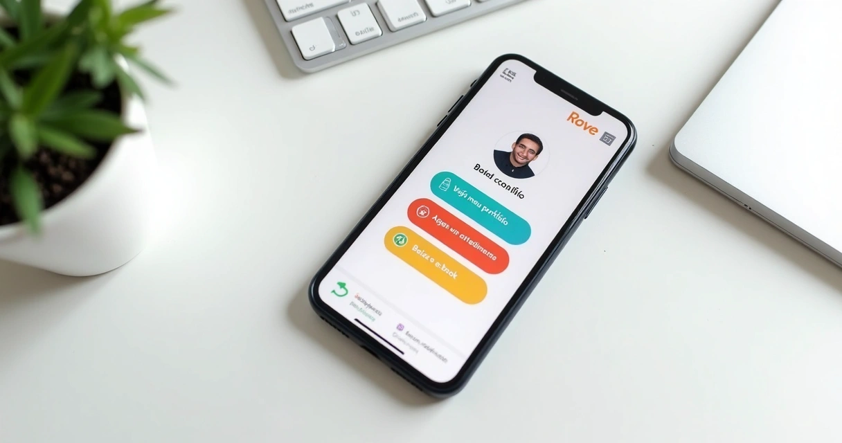 Celular com link na bio e botões de CTA em página personalizada 