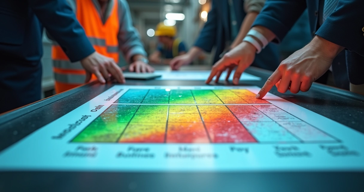 Exemplo visual de matriz de risco para indústria, com diferentes níveis de perigo e gravidade 