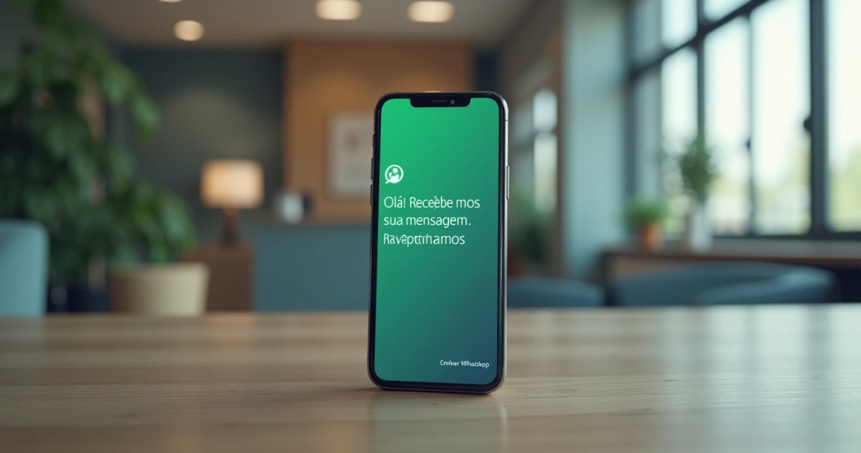 Celular mostrando mensagem automática genérica no WhatsApp 