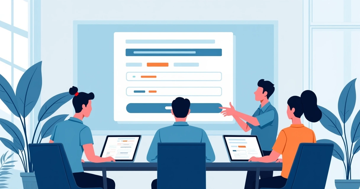 Profissionais analisando formulários online com microcopy 