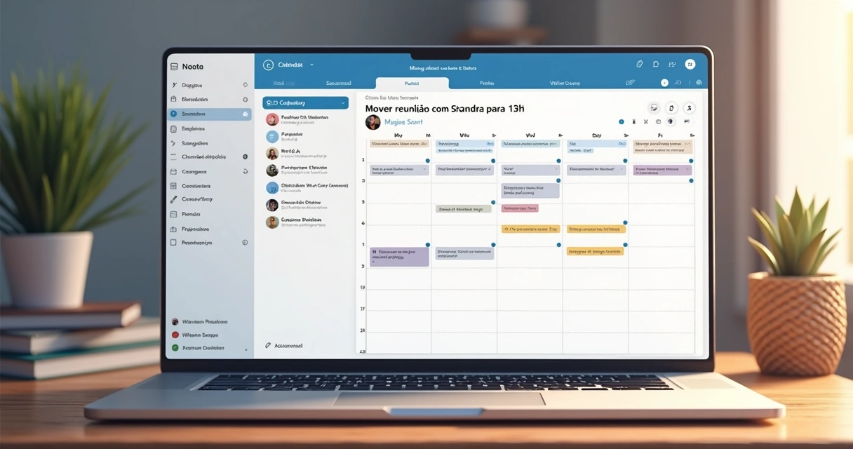 Interface do Notion mostrando comando para mover reunião com Sandra para 13h 