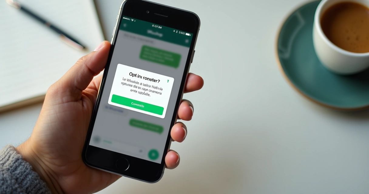 Exemplo de mensagem de opt-in no WhatsApp em tela de smartphone