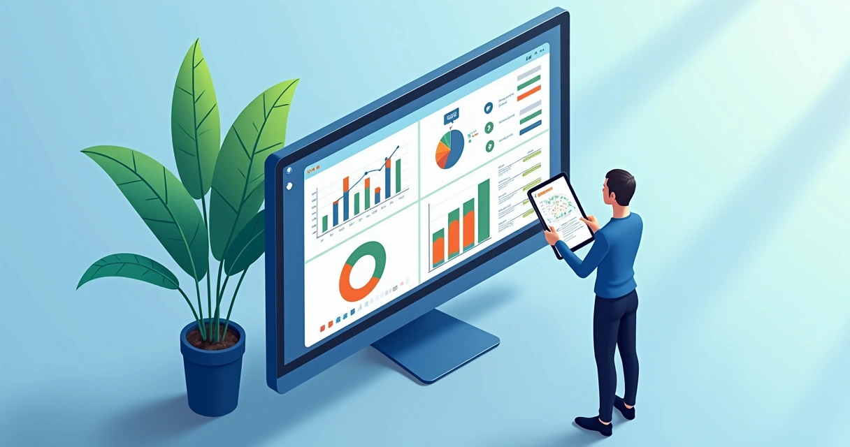 Tela com dashboard de análise de marketing, vendas e gestão 