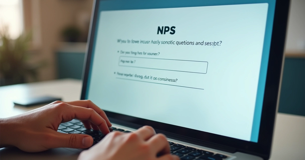 Formulário com perguntas NPS em tela de notebook