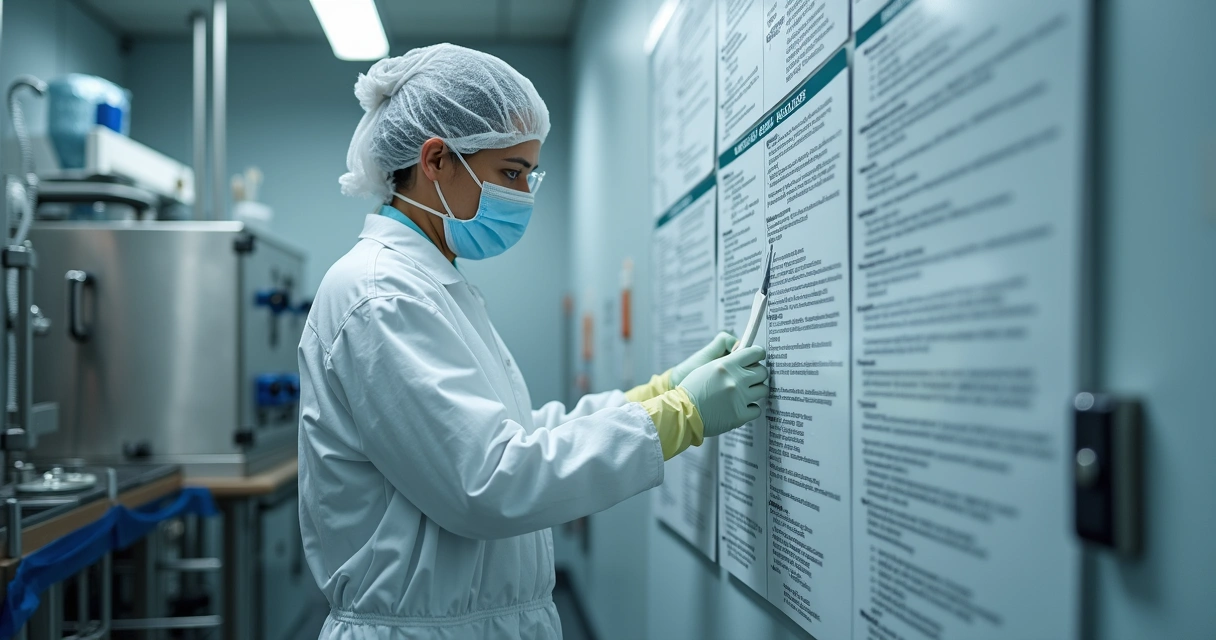 Funcionário executa passo-a-passo de higienização segundo POP, usando EPI completo 