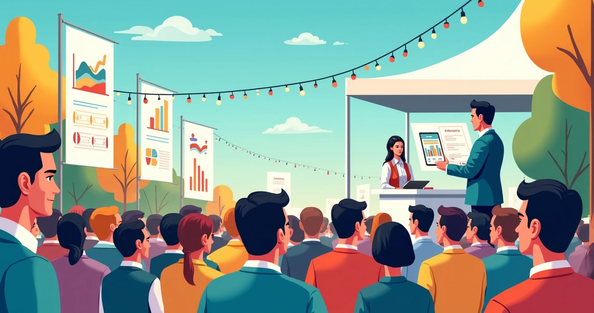 Evento de mandato político bem-sucedido engajando cidadãos com informações digitais 