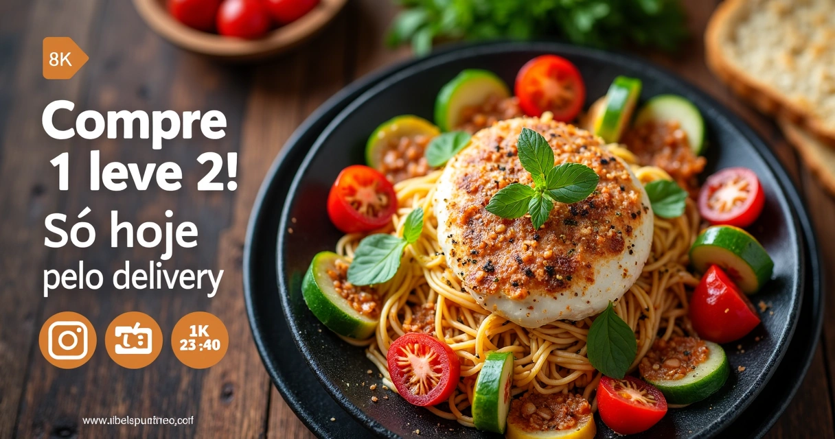 Post de promoção de delivery no Instagram com foto de prato e desconto 