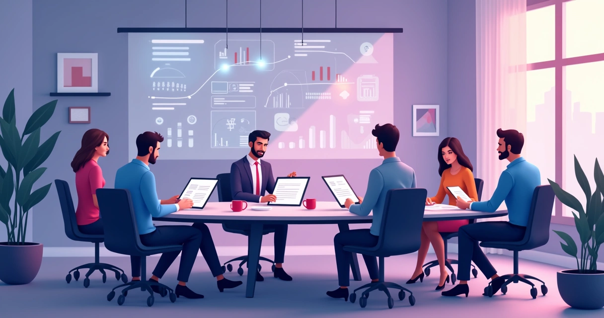Representação de pessoas e tecnologia conectando empresas ao redor de uma mesa 