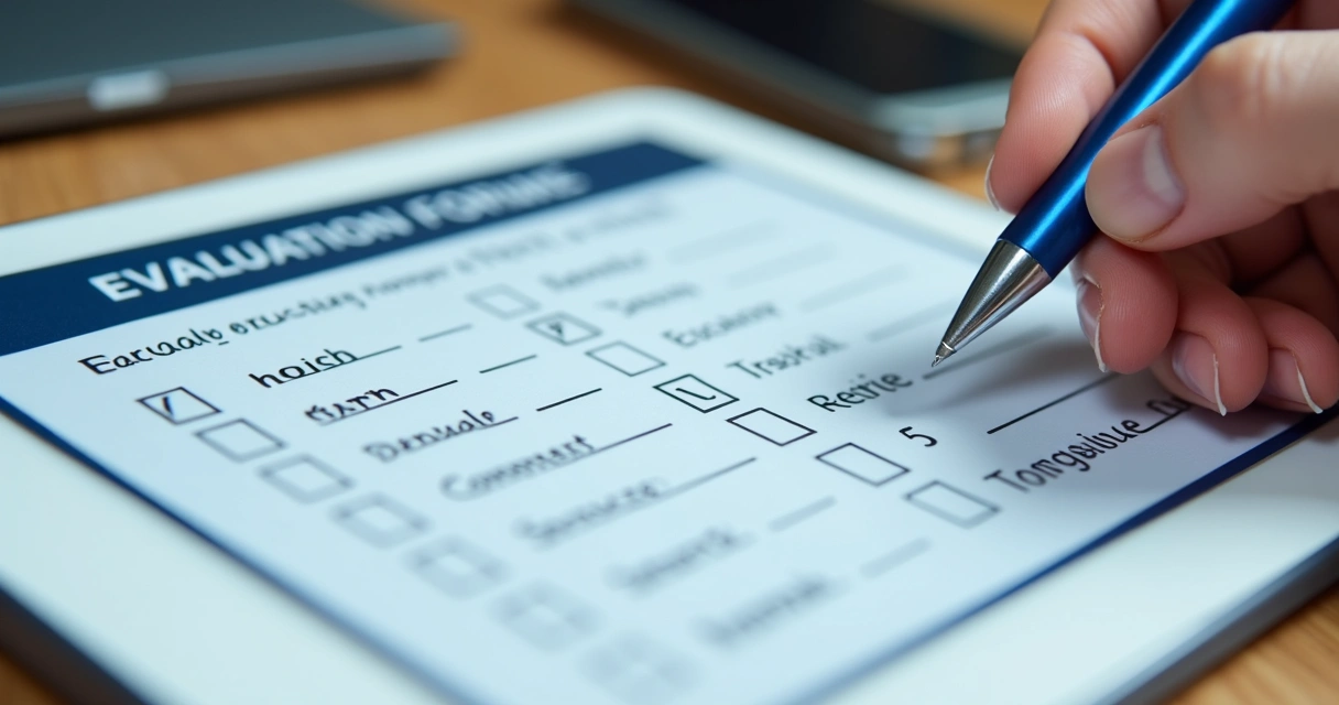 Imagem de um questionário de avaliação de treinamento sendo preenchido 