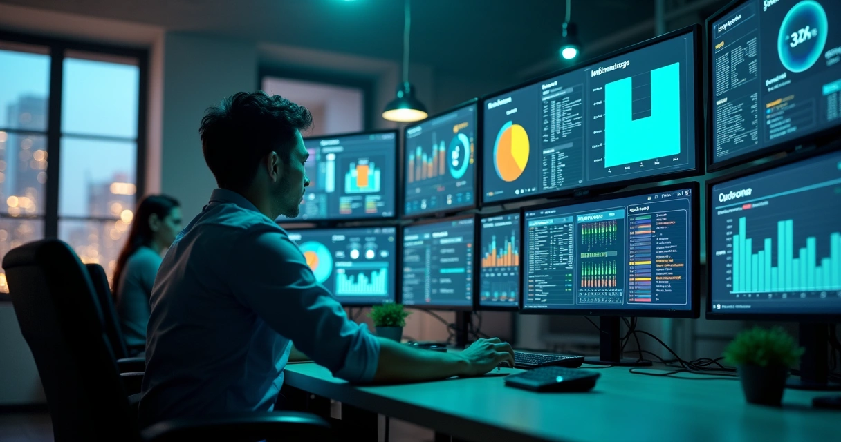 Sala de operações de TI terceirizada monitorando atendimentos 