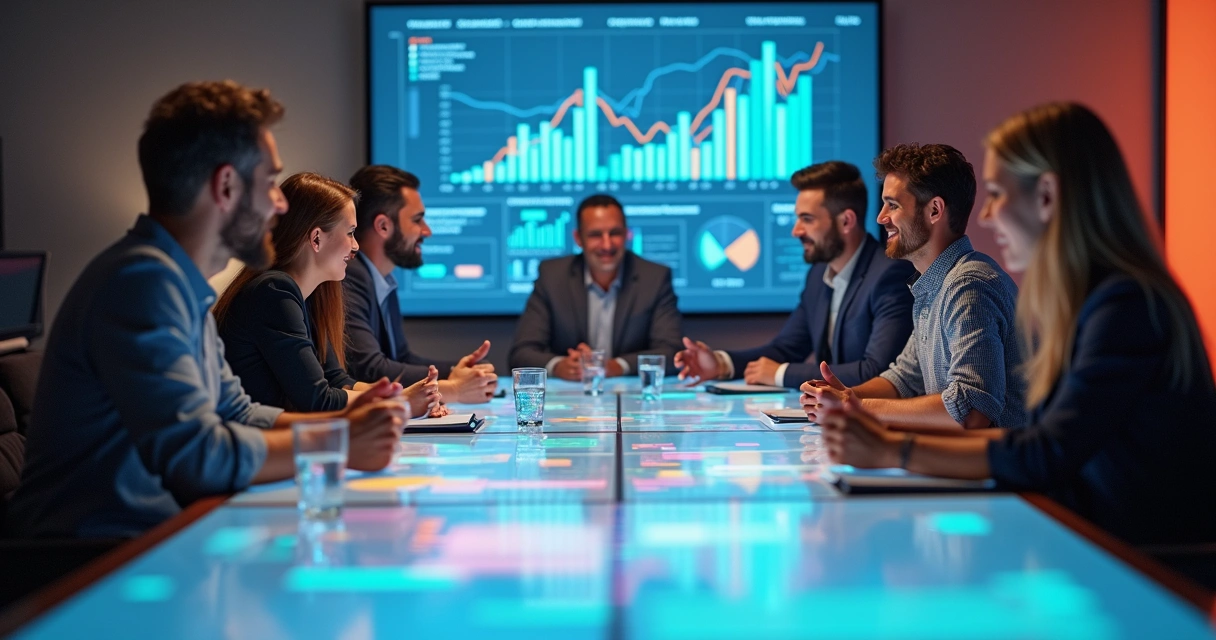 Equipe comemorando sucesso após projeto de IA para vendas 