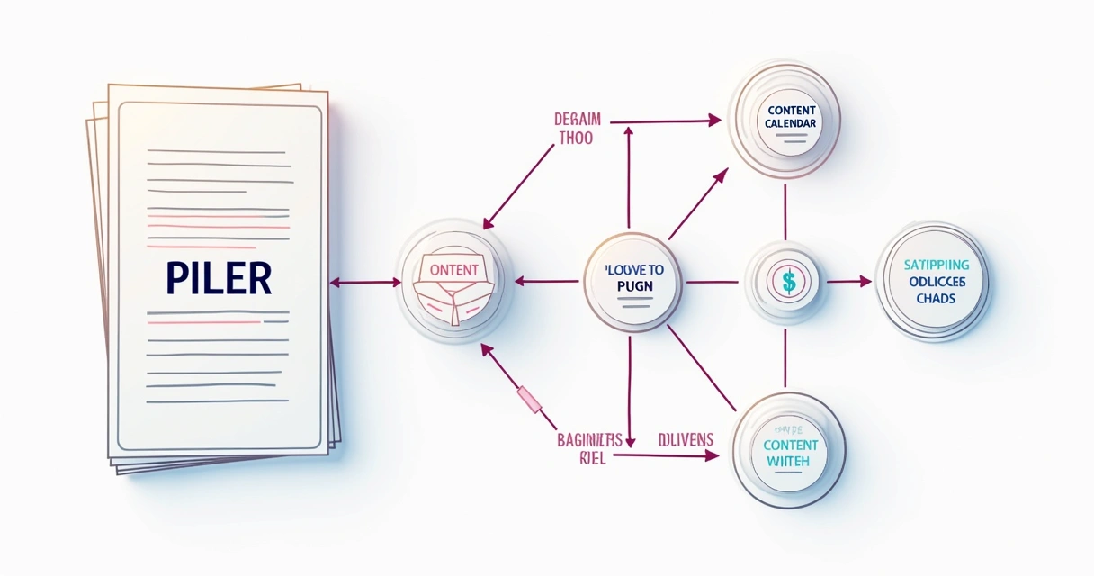 Diagrama visual de topic cluster sobre marketing de conteúdo 