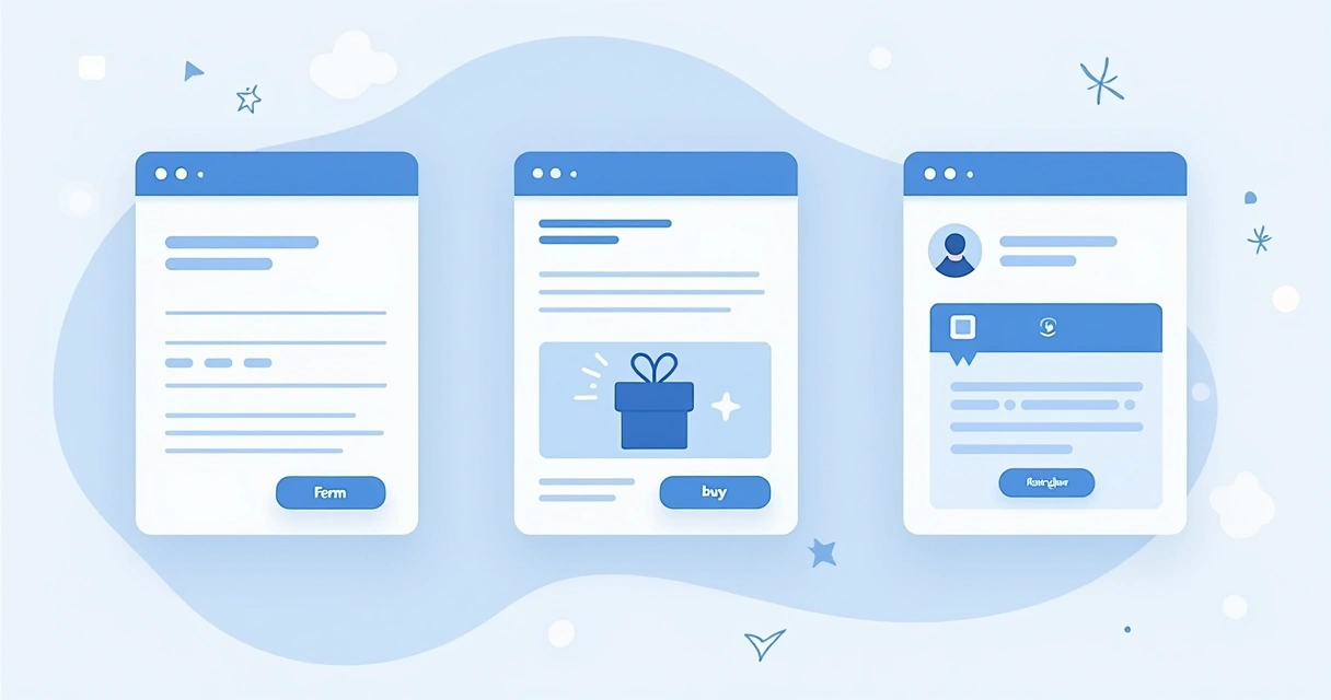 Três variações de landing page: captura, vendas e agradecimento 