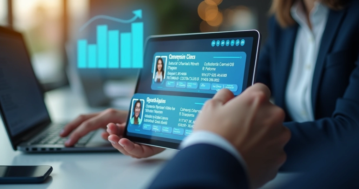 Profissional usando mailing enriquecido em tablet 