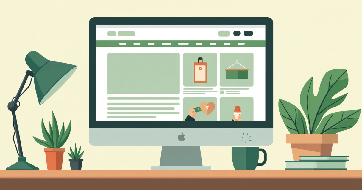 Tela de desktop exibindo um site de loja online para pequena empresa, com banners e uma vitrine virtual. 