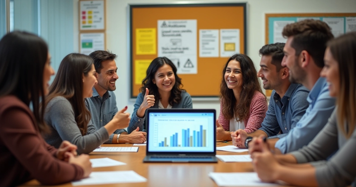 Equipe escolar comemorando resultados positivos em processos jurídicos 