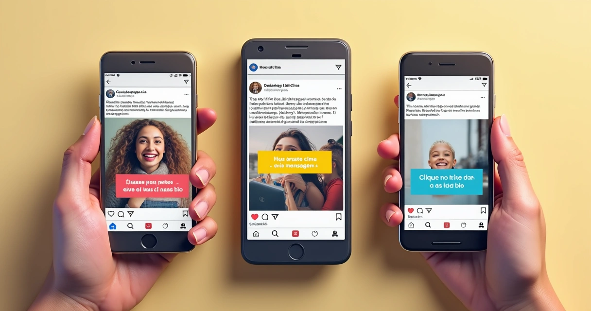 CTAs para redes sociais exibidos em dispositivos móveis 