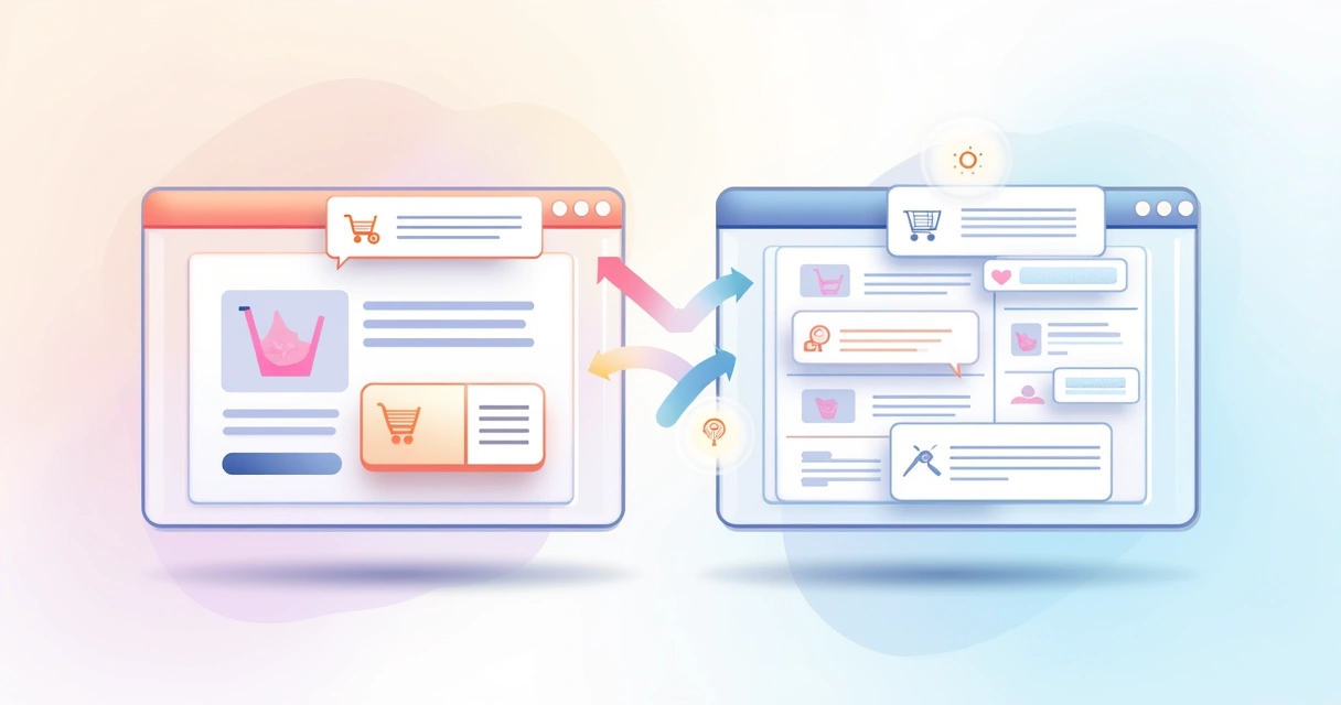 Interface mostrando tooltips úteis em um site de compras e ferramentas confusas em um formulário.