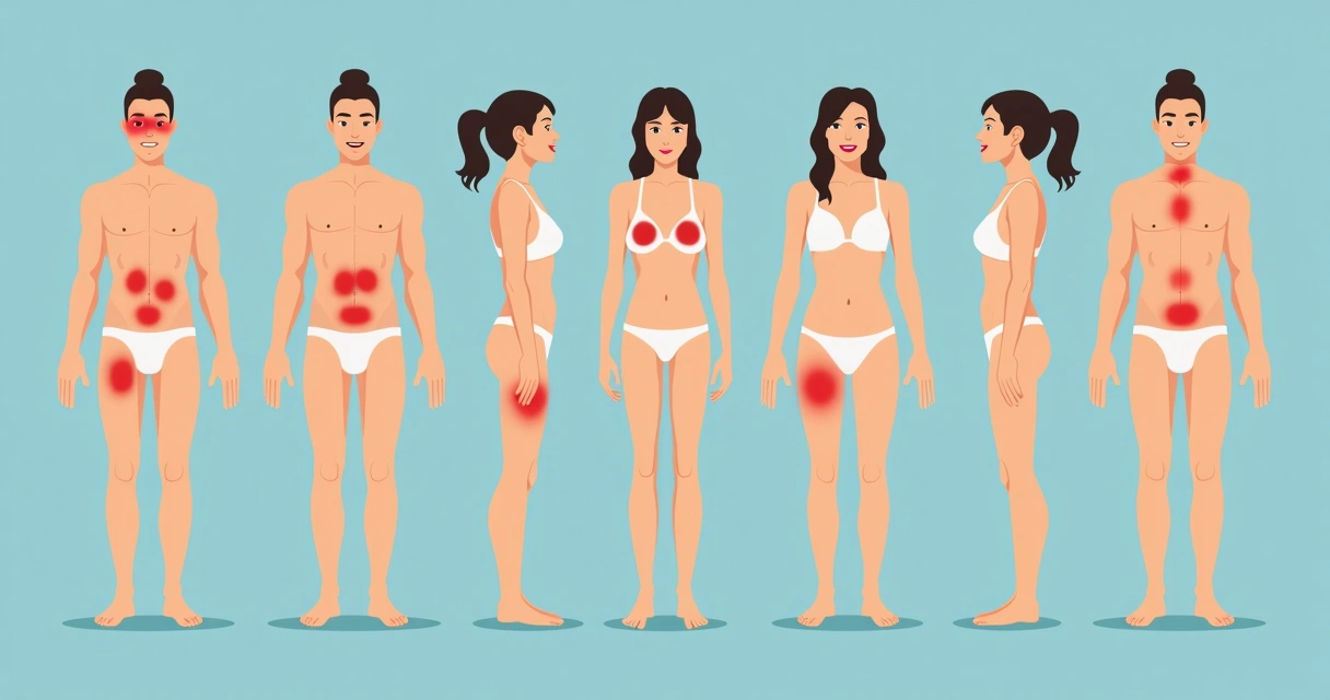 Ilustrações de membros e órgãos marcados com sinais de perda parcial 