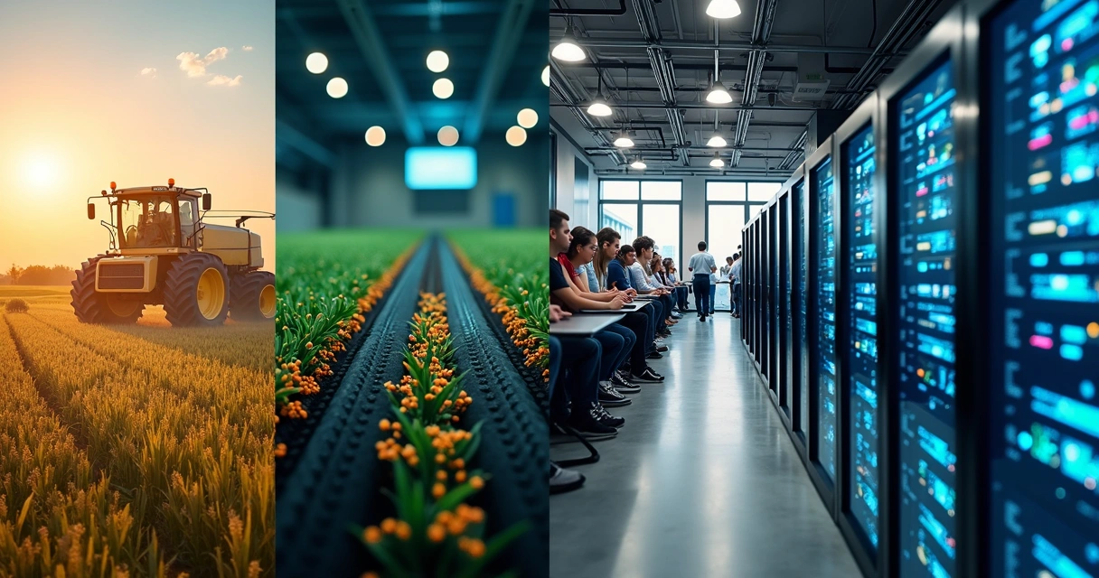 Montagem mostrando diferentes setores B2B como agronegócio e indústria 