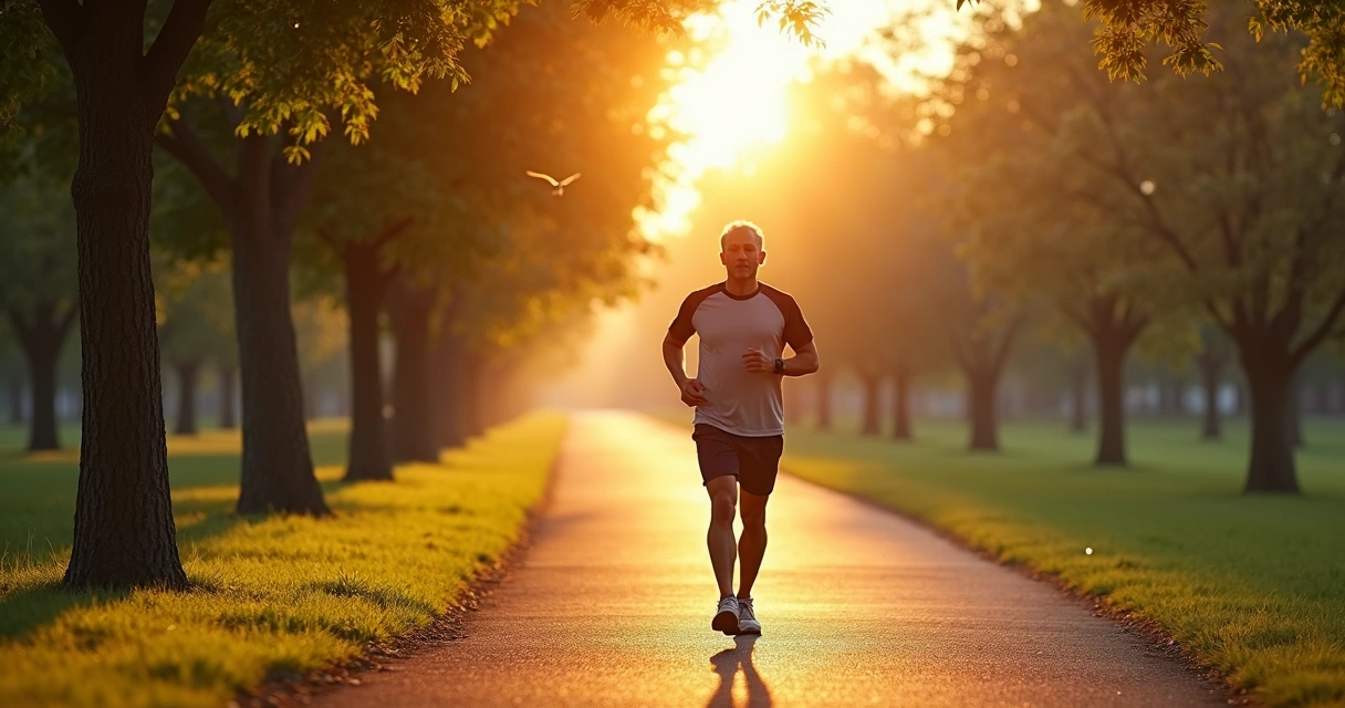 Homem caminhando em parque arborizado 