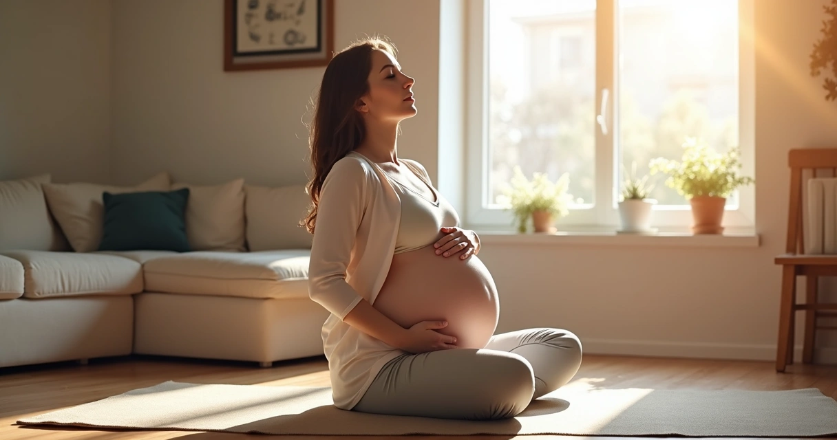 Gestante fazendo exercício alongamento no terceiro trimestre 