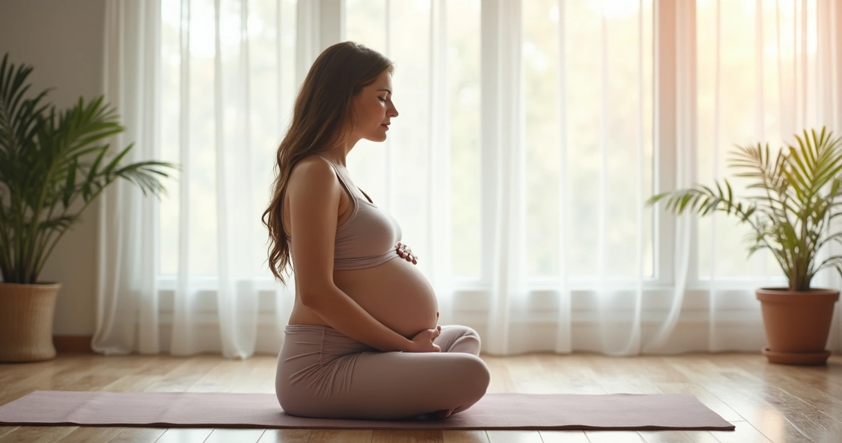 Gestante sentada praticando exercícios de Kegel 
